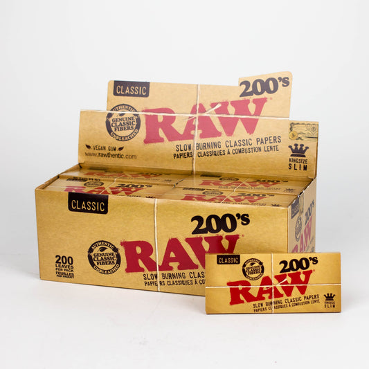 RAW 200's. Natural Unrefined King Slim Paper Box of 40_0
