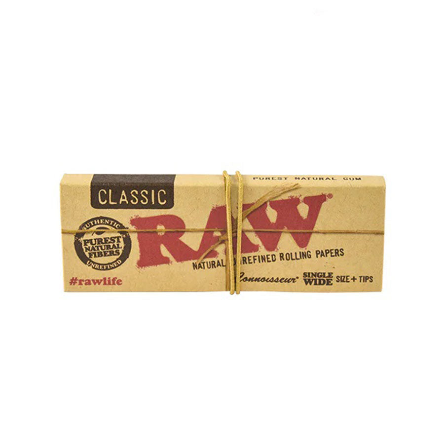 RAW | Classic Connoisseur Single Wide Rolling Paper w/Tips_1